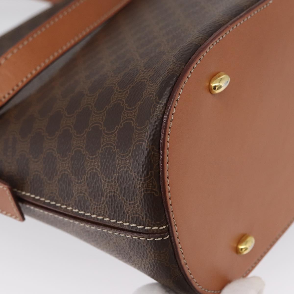 CELINE Macadam Canvas Hand Bag PVC Leather 2way Brown Gold Auth ki6435