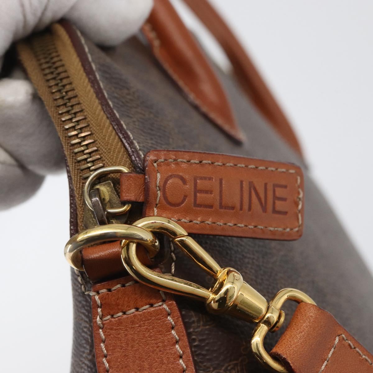 CELINE Macadam Canvas Hand Bag PVC Leather 2way Brown Gold Auth ki6435