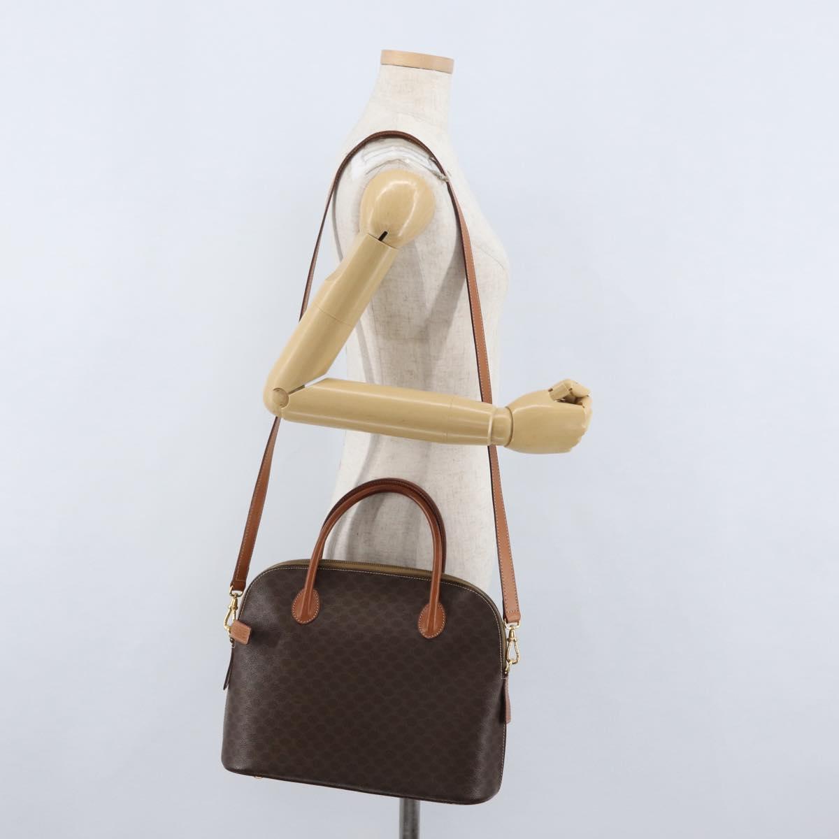 CELINE Macadam Canvas Hand Bag PVC Leather 2way Brown Gold Auth ki6435