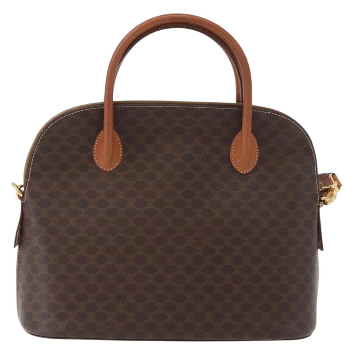CELINE Macadam Canvas Hand Bag PVC Leather 2way Brown Gold Auth ki6435