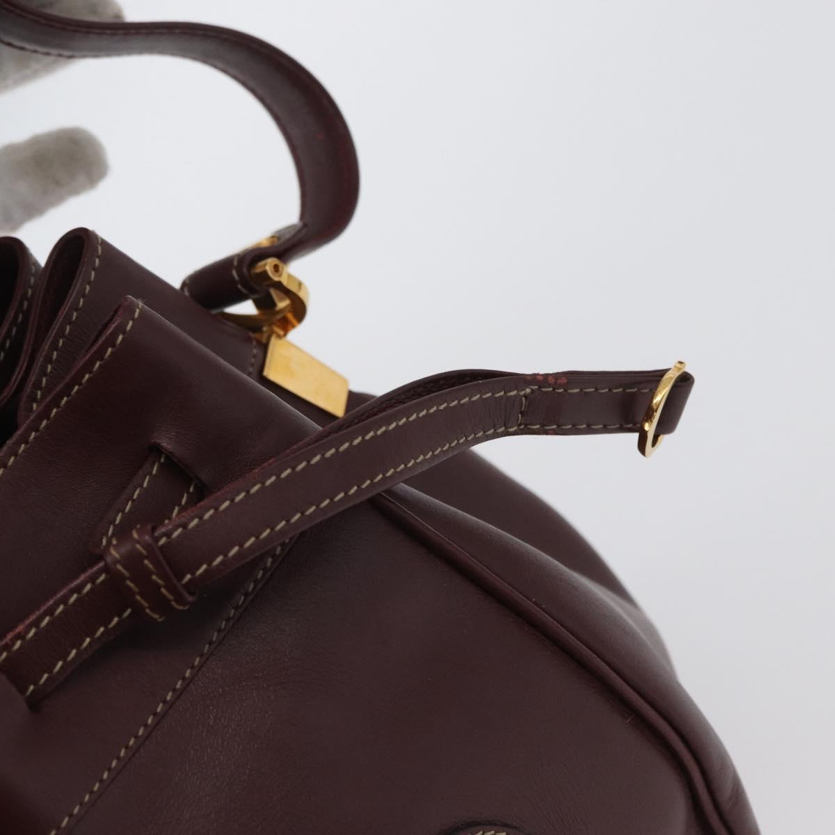 CARTIER Must Line Shoulder Bag Leather Bordeaux Gold Auth ki6436