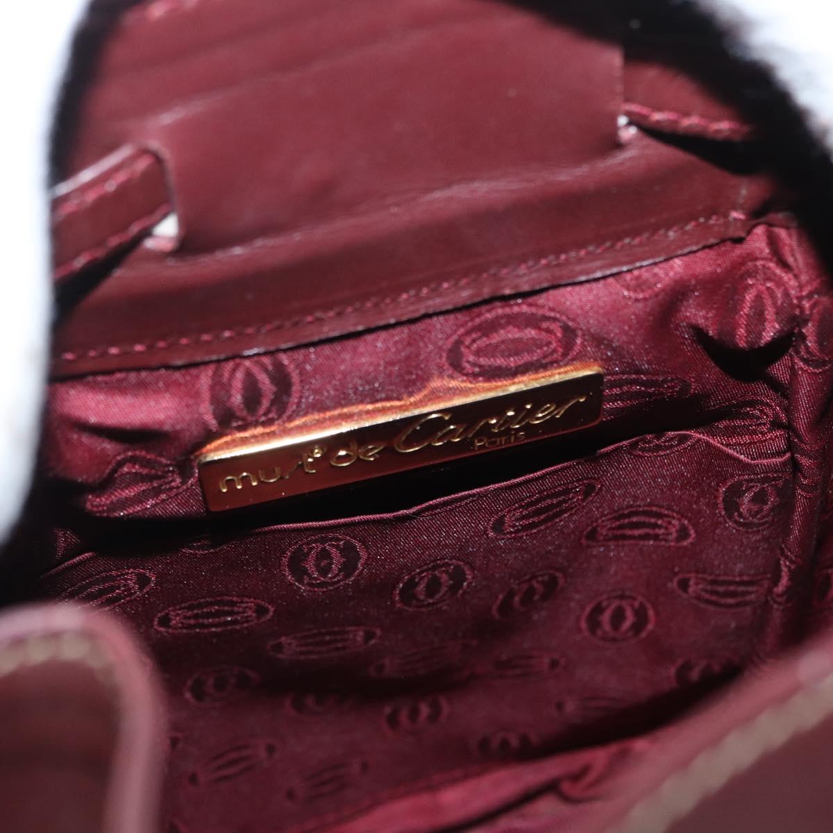 CARTIER Must Line Shoulder Bag Leather Bordeaux Gold Auth ki6436
