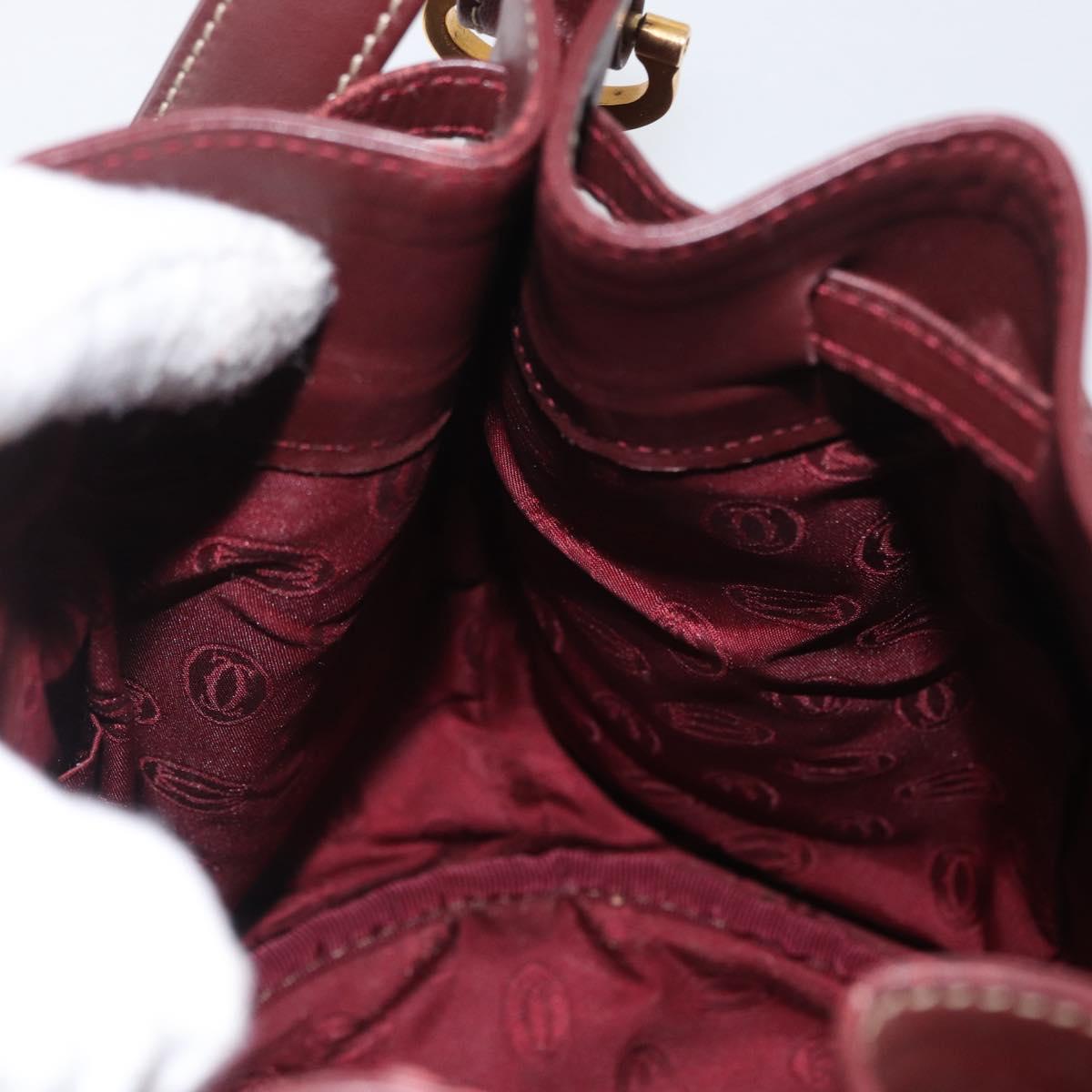 CARTIER Must Line Shoulder Bag Leather Bordeaux Gold Auth ki6436