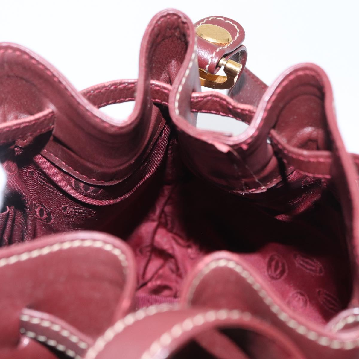 CARTIER Must Line Shoulder Bag Leather Bordeaux Gold Auth ki6436