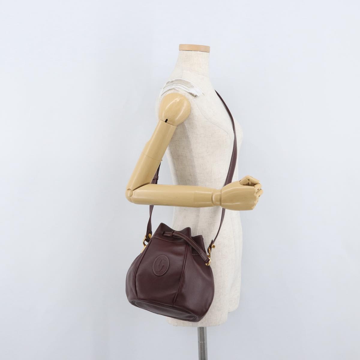 CARTIER Must Line Shoulder Bag Leather Bordeaux Gold Auth ki6436