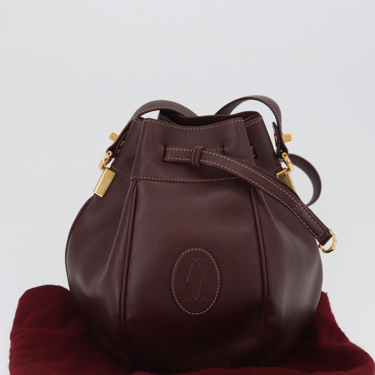 CARTIER Must Line Shoulder Bag Leather Bordeaux Gold Auth ki6436