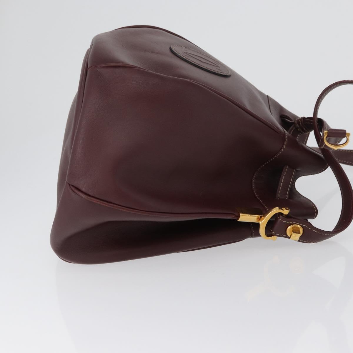CARTIER Must Line Shoulder Bag Leather Bordeaux Gold Auth ki6436