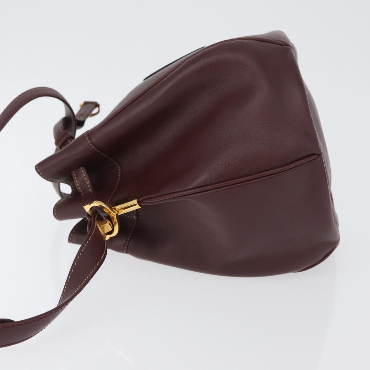 CARTIER Must Line Shoulder Bag Leather Bordeaux Gold Auth ki6436