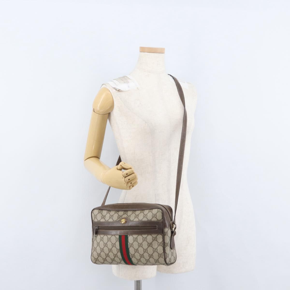 GUCCI GG Supreme Web Sherry Line Shoulder Bag PVC Beige 904 02 005 Auth ki6442