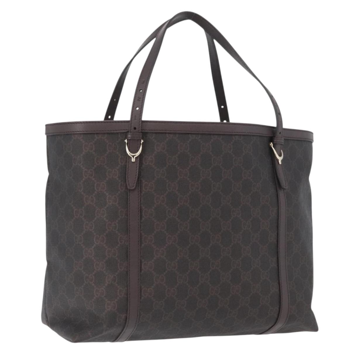 GUCCI GG Supreme Tote Bag PVC Gold Dark Brown 309613 Auth ki6444