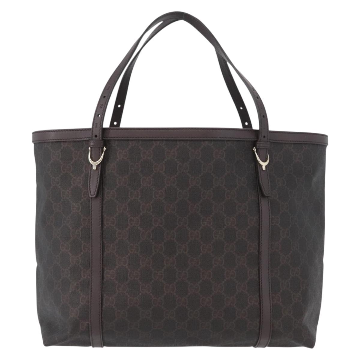 GUCCI GG Supreme Tote Bag PVC Gold Dark Brown 309613 Auth ki6444