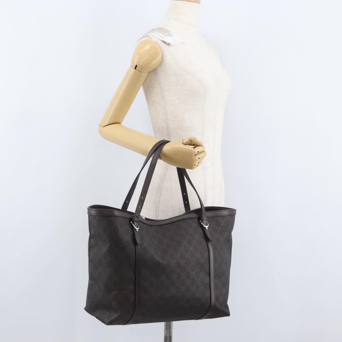GUCCI GG Supreme Tote Bag PVC Gold Dark Brown 309613 Auth ki6444