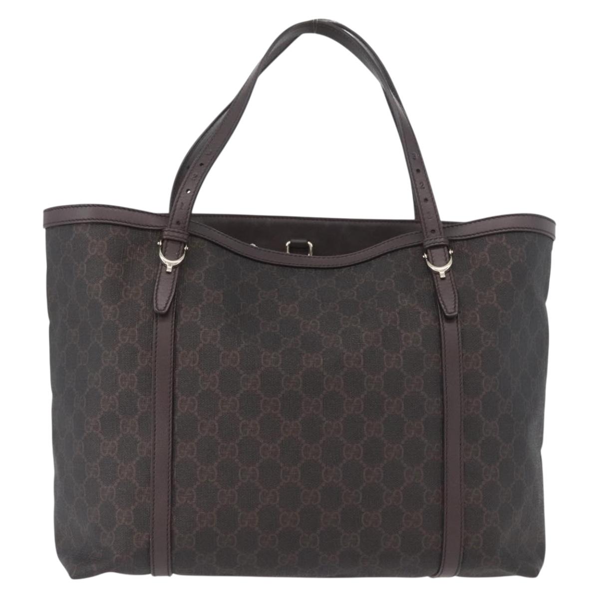 GUCCI GG Supreme Tote Bag PVC Gold Dark Brown 309613 Auth ki6444