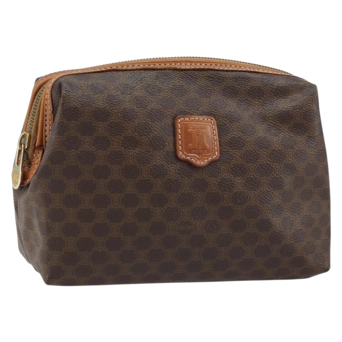 CELINE Macadam Canvas Pouch PVC Leather Brown Gold Auth ki6446