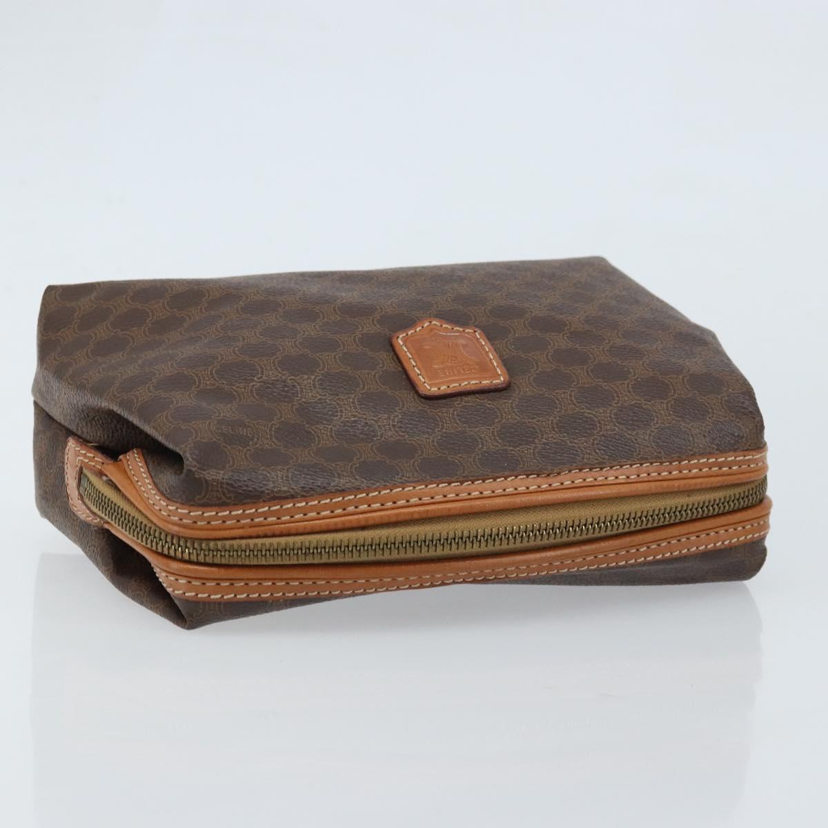 CELINE Macadam Canvas Pouch PVC Leather Brown Gold Auth ki6446