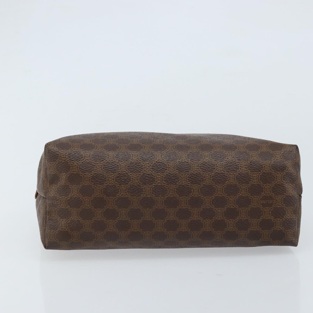 CELINE Macadam Canvas Pouch PVC Leather Brown Gold Auth ki6446