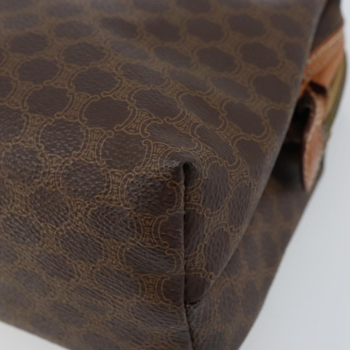 CELINE Macadam Canvas Pouch PVC Leather Brown Gold Auth ki6446