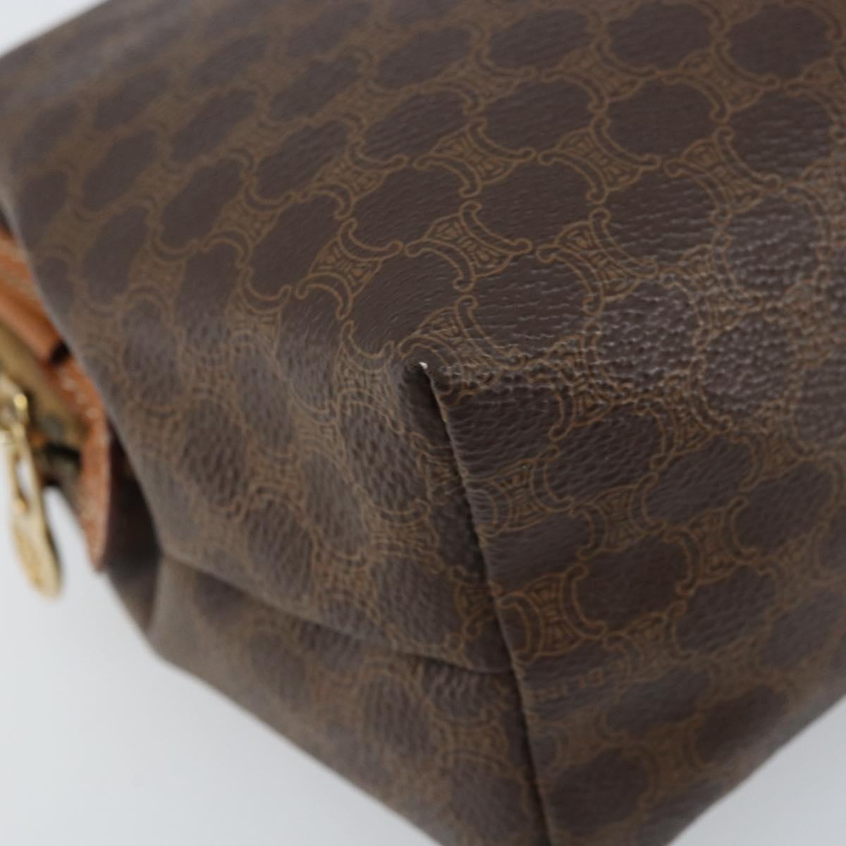 CELINE Macadam Canvas Pouch PVC Leather Brown Gold Auth ki6446