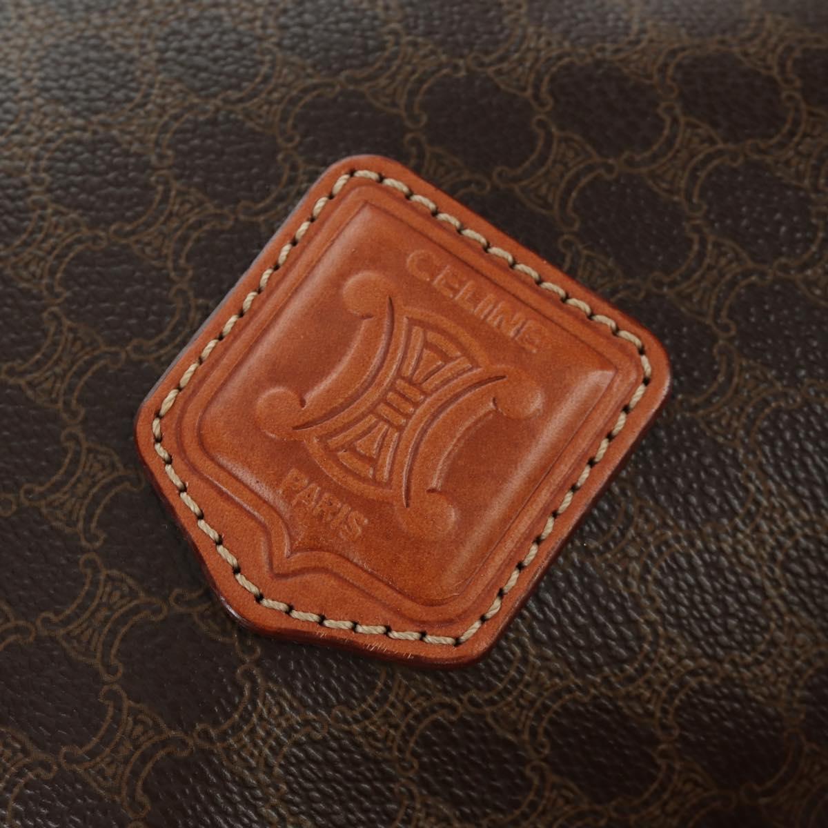 CELINE Macadam Canvas Shoulder Bag PVC Leather Brown Gold Auth ki6449M