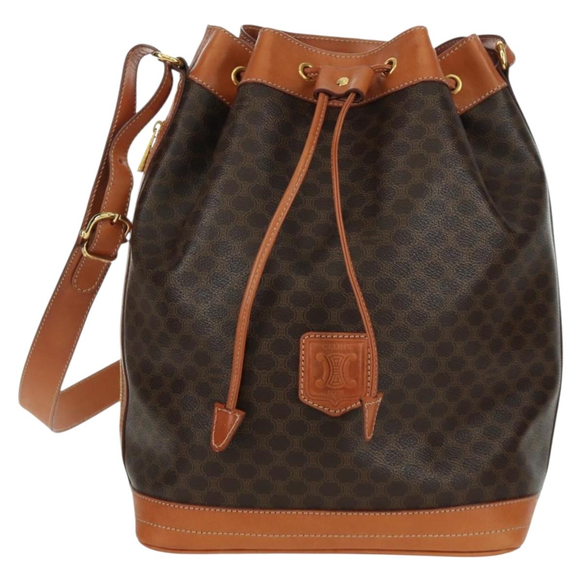 CELINE Macadam Canvas Shoulder Bag PVC Leather Brown Gold Auth ki6449M