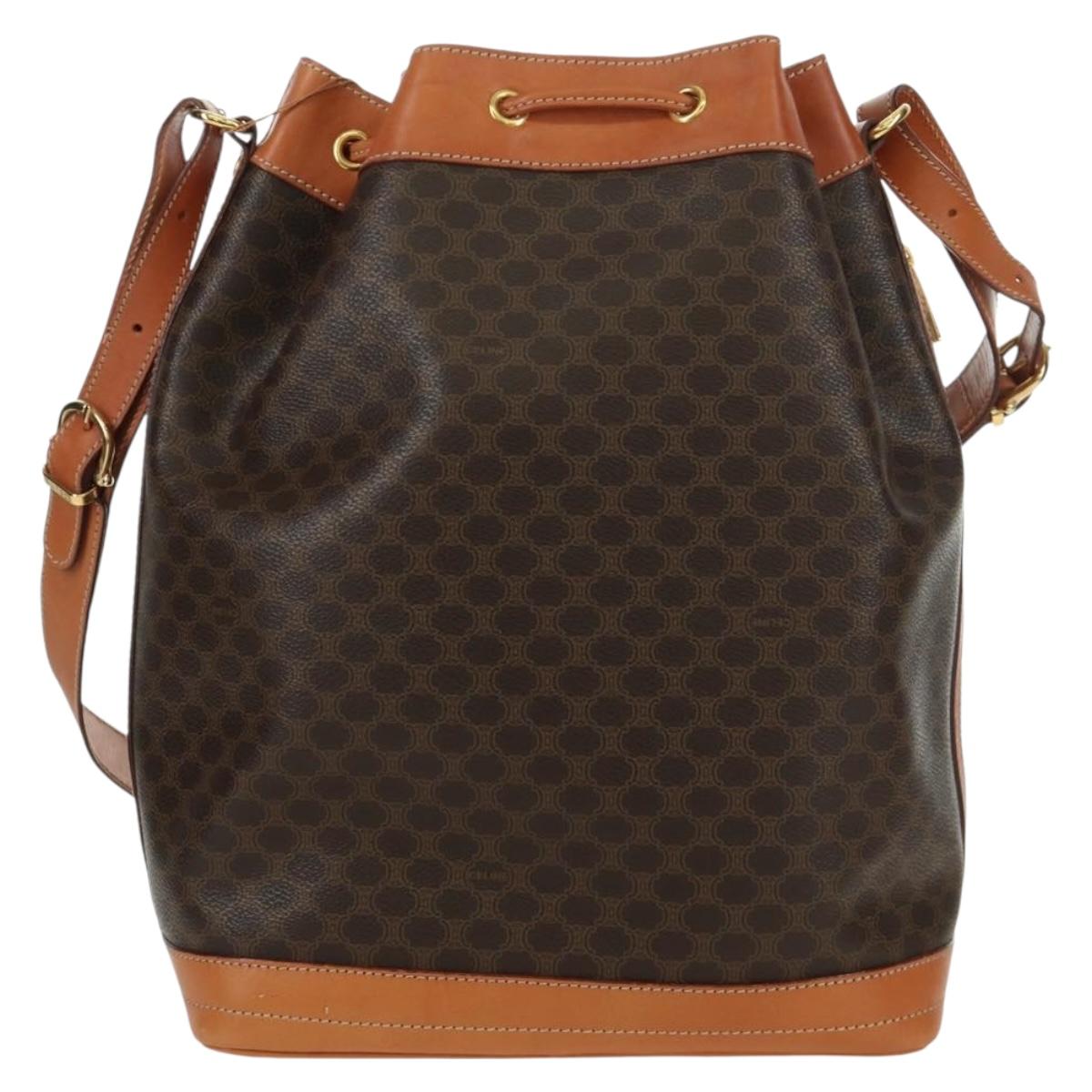 CELINE Macadam Canvas Shoulder Bag PVC Leather Brown Gold Auth ki6449M