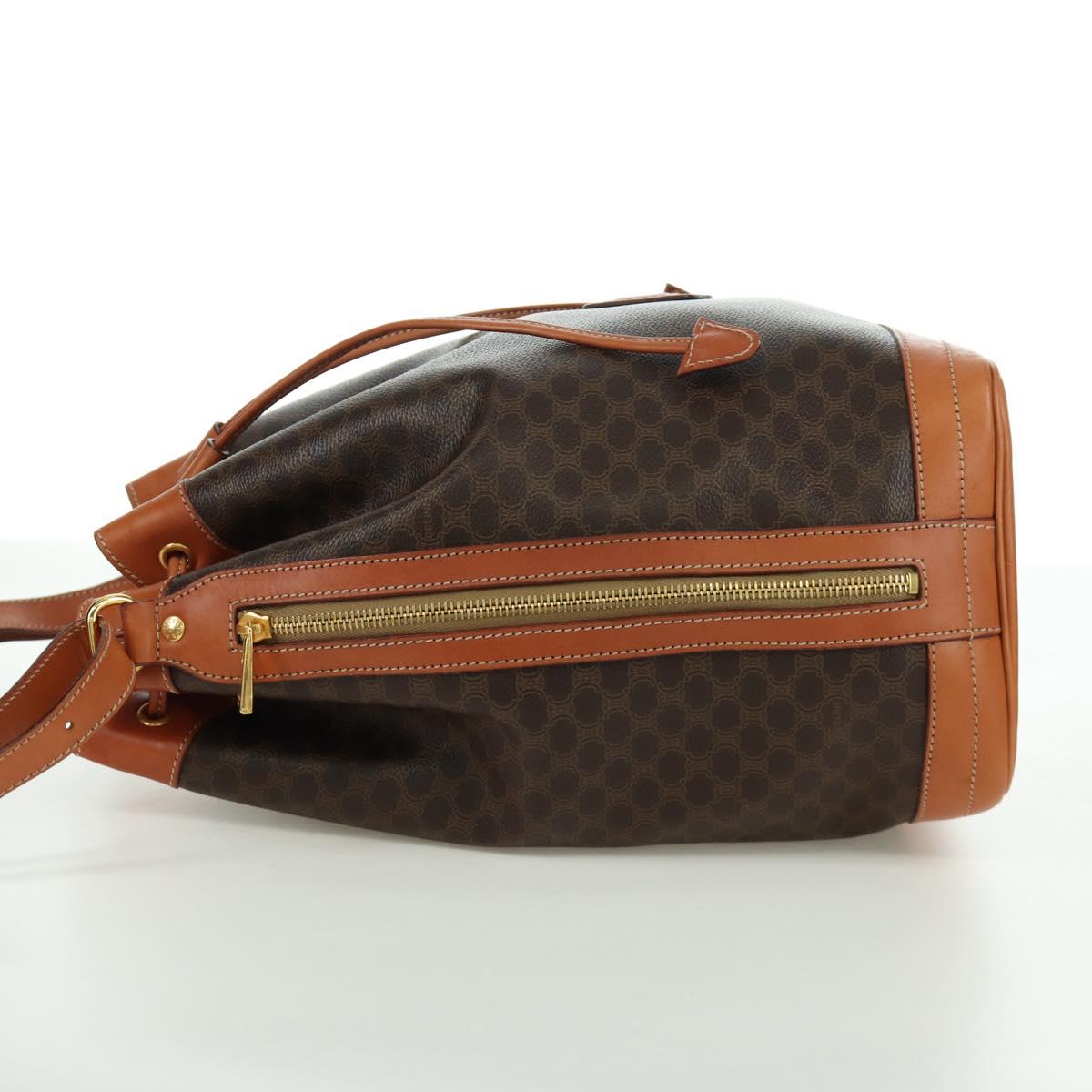 CELINE Macadam Canvas Shoulder Bag PVC Leather Brown Gold Auth ki6449M