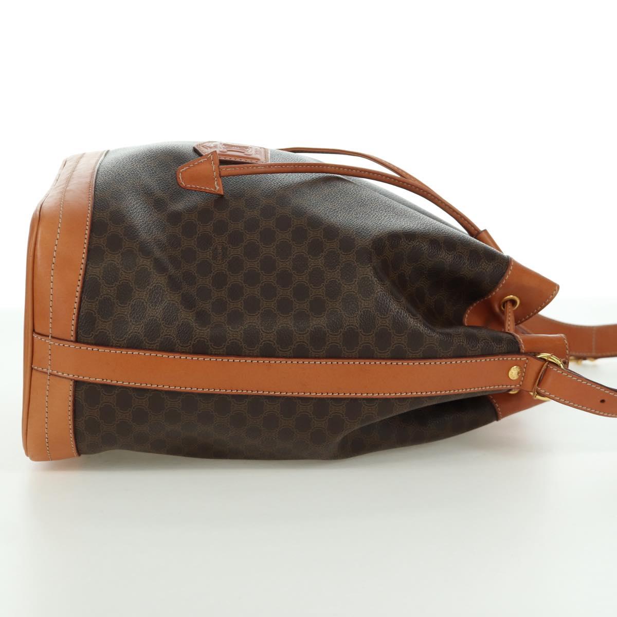 CELINE Macadam Canvas Shoulder Bag PVC Leather Brown Gold Auth ki6449M