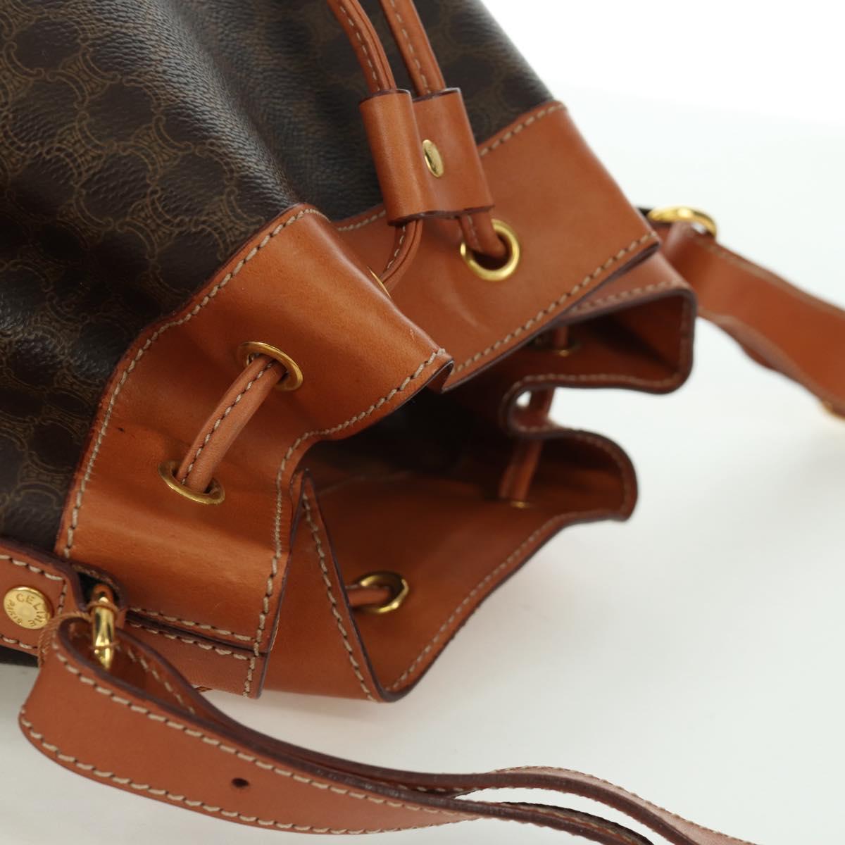 CELINE Macadam Canvas Shoulder Bag PVC Leather Brown Gold Auth ki6449M