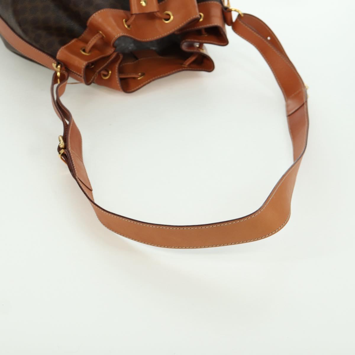 CELINE Macadam Canvas Shoulder Bag PVC Leather Brown Gold Auth ki6449M