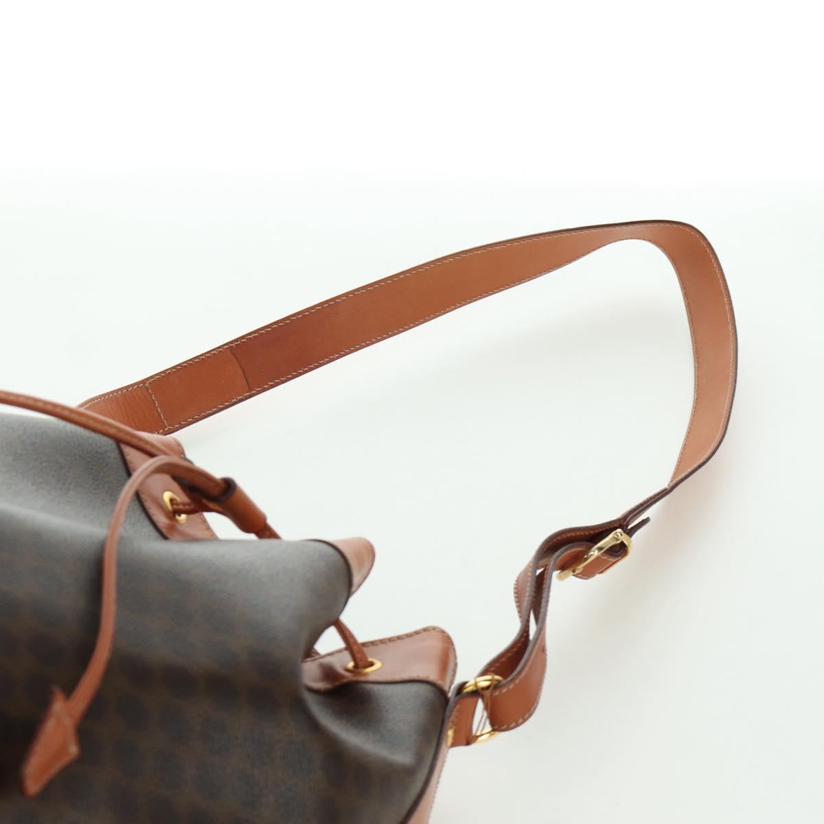 CELINE Macadam Canvas Shoulder Bag PVC Leather Brown Gold Auth ki6449M