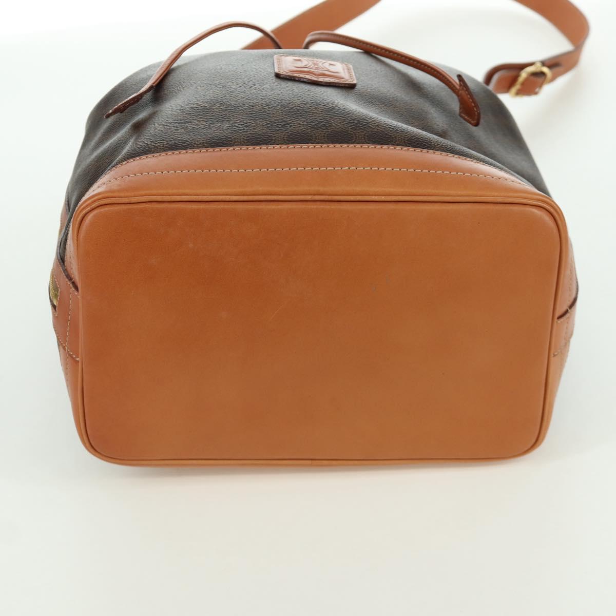 CELINE Macadam Canvas Shoulder Bag PVC Leather Brown Gold Auth ki6449M