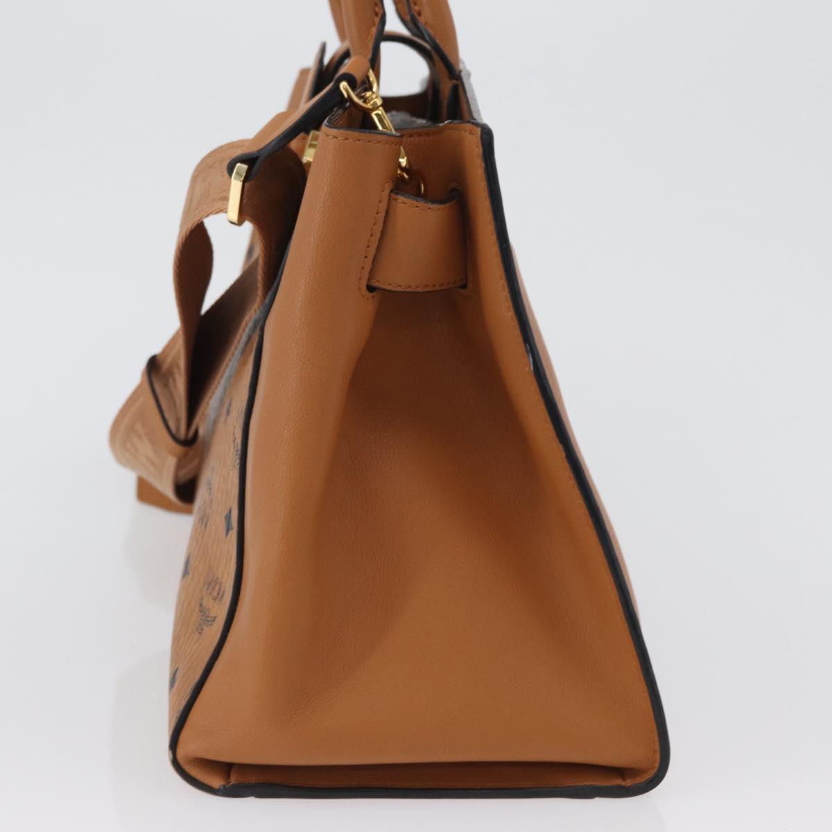 MCM Vicetos Logogram Hand Bag PVC Leather 2way Brown Gold Auth ki6452