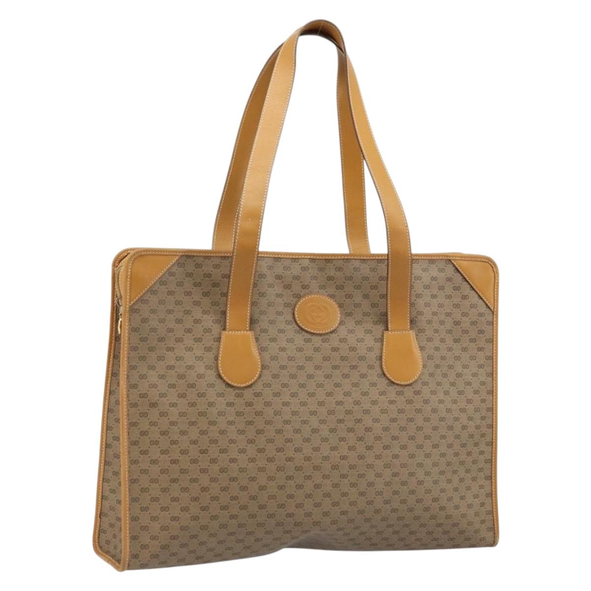 GUCCI Micro GG Supreme Tote Bag PVC Beige Gold Auth ki6459