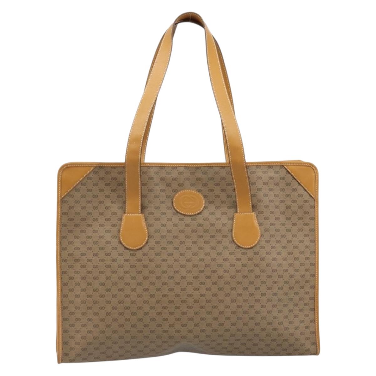 GUCCI Micro GG Supreme Tote Bag PVC Beige Gold Auth ki6459