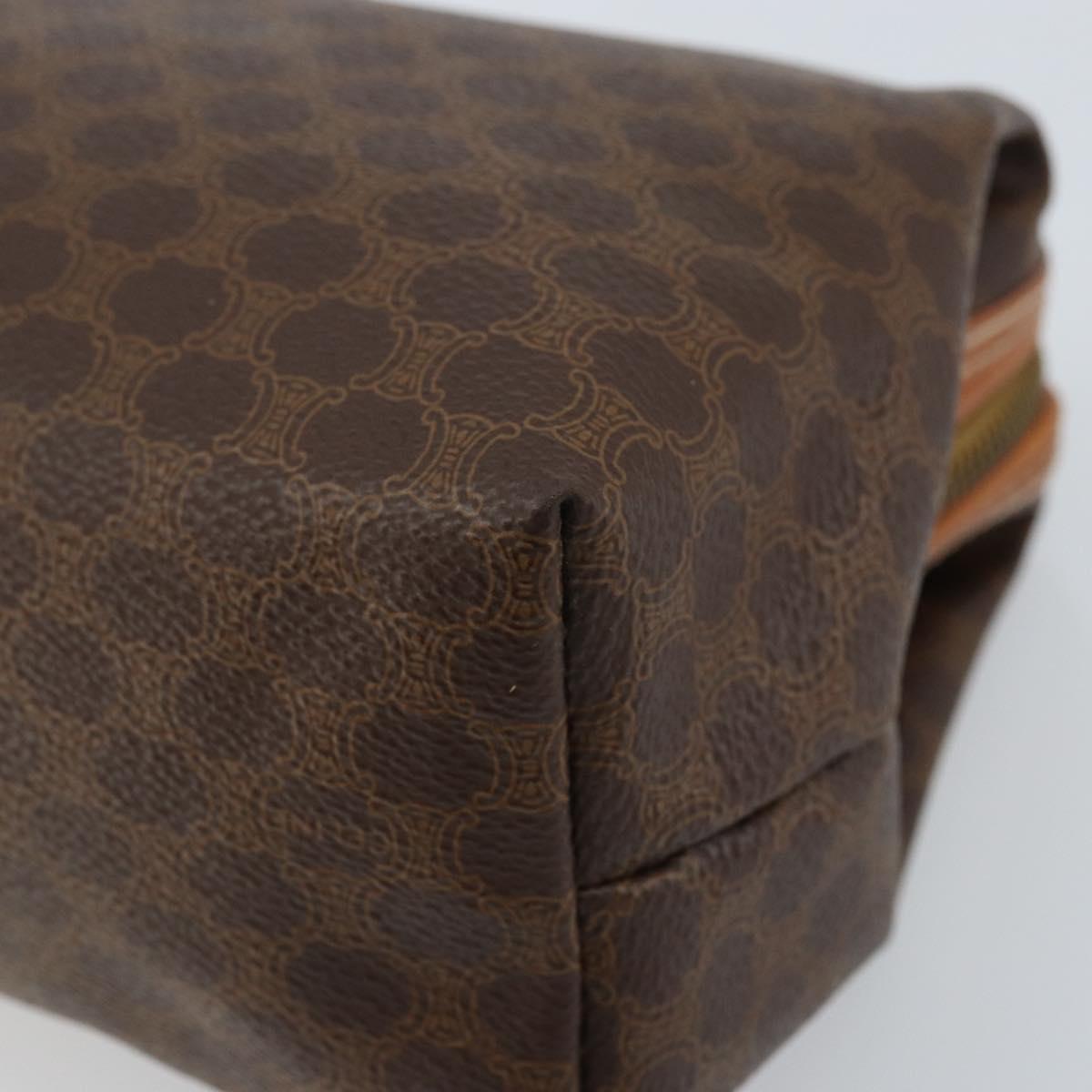 CELINE Macadam Canvas Pouch PVC Leather Brown Gold Auth ki6463