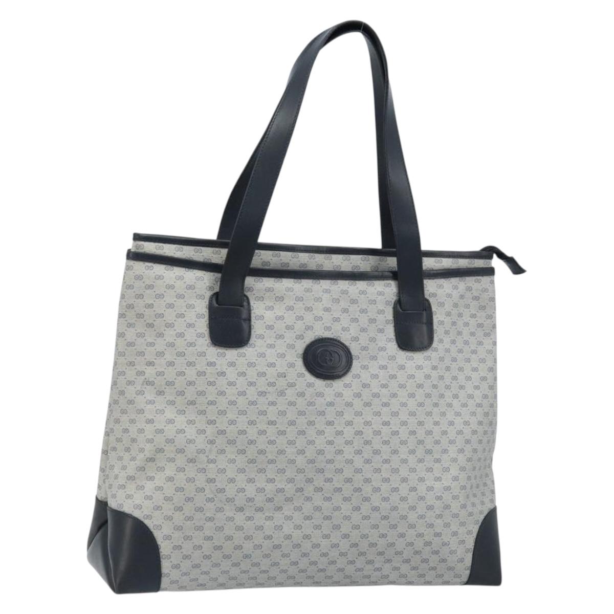 GUCCI Micro GG Supreme Tote Bag PVC Navy Gold Auth ki6466