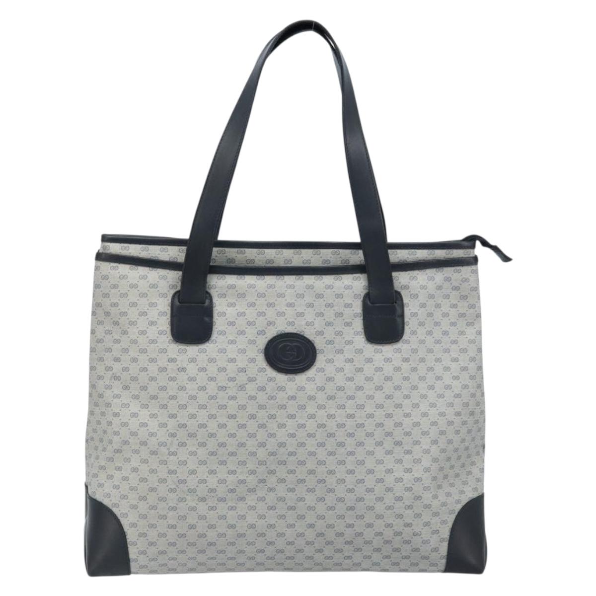 GUCCI Micro GG Supreme Tote Bag PVC Navy Gold Auth ki6466