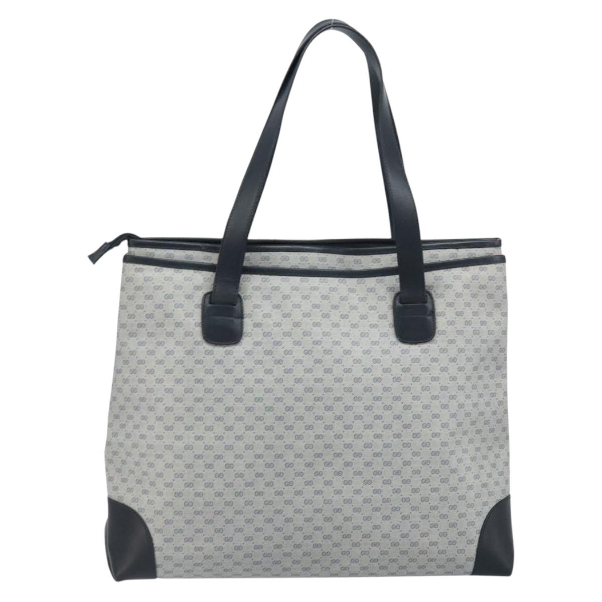 GUCCI Micro GG Supreme Tote Bag PVC Navy Gold Auth ki6466