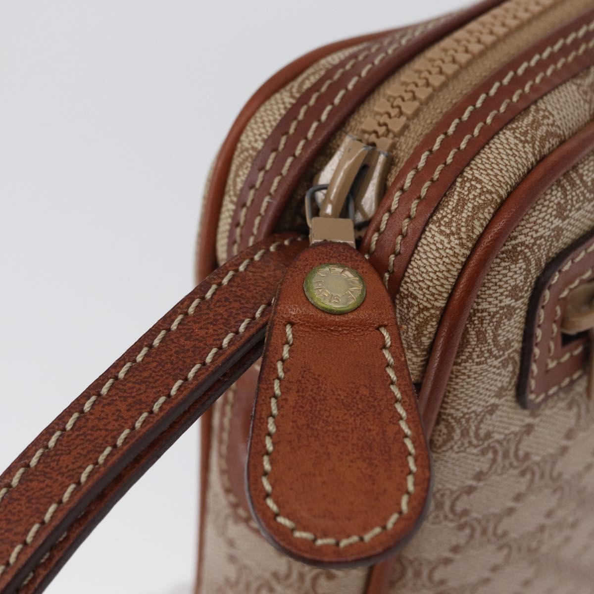 CELINE Macadam Canvas Clutch Bag PVC Leather Beige Gold Auth ki6467