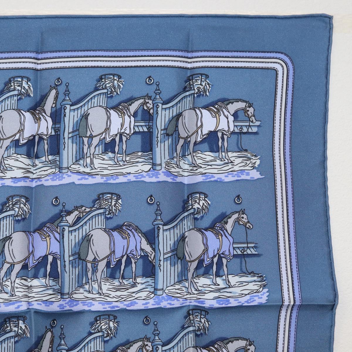 HERMES Carre 45 Scarf ""ECURIES"" Silk Blue Auth ki6468