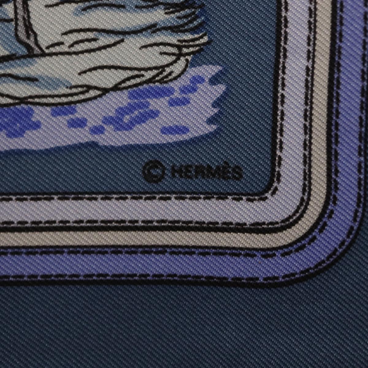 HERMES Carre 45 Scarf ""ECURIES"" Silk Blue Auth ki6468