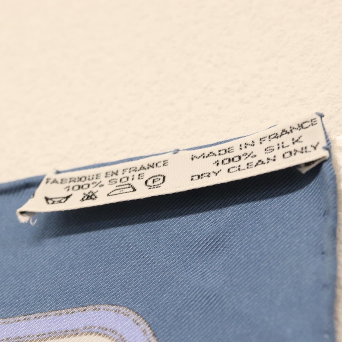 HERMES Carre 45 Scarf ""ECURIES"" Silk Blue Auth ki6468