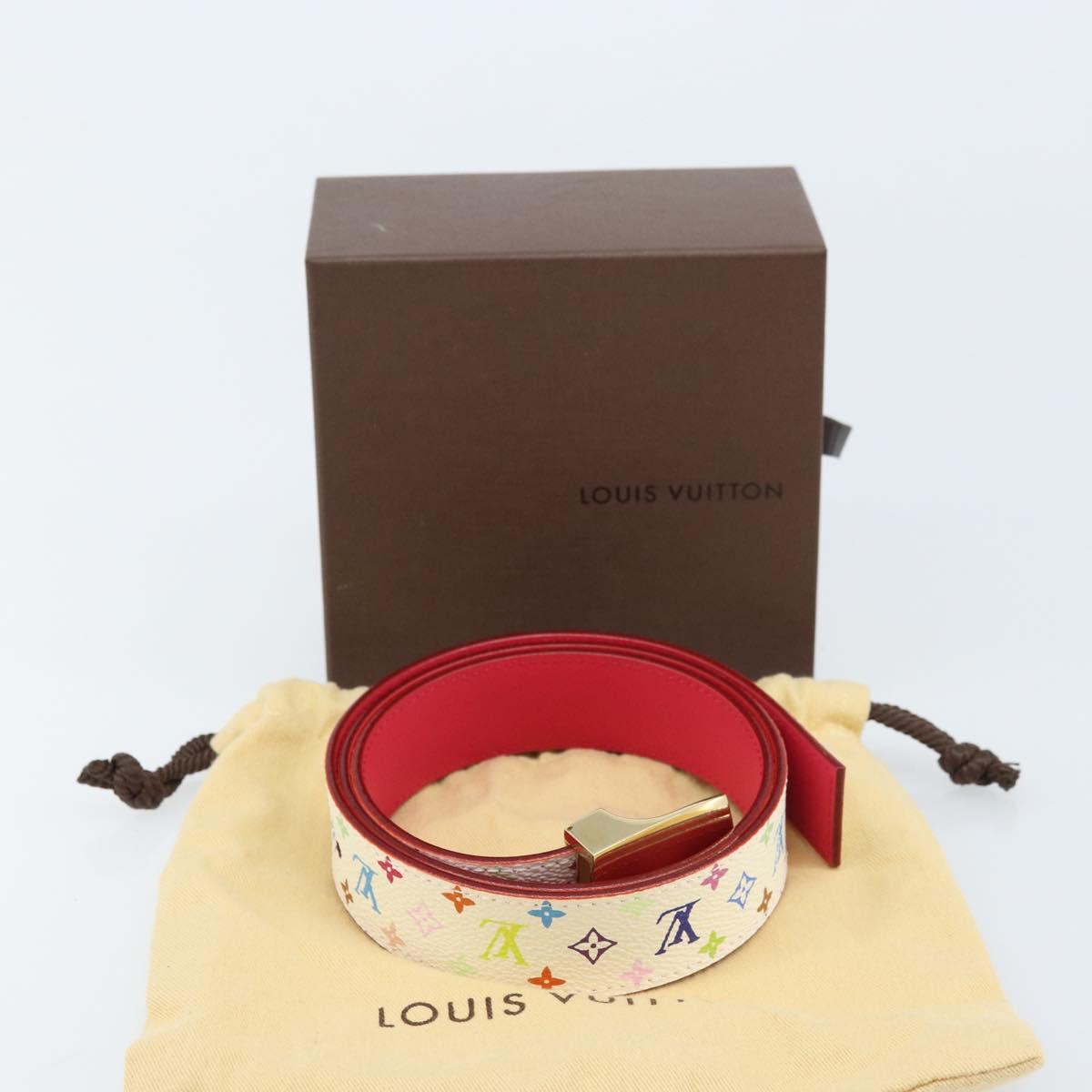 LOUIS VUITTON Monogram Multicolor Ceinture Carre Belt White LV Auth ki6477