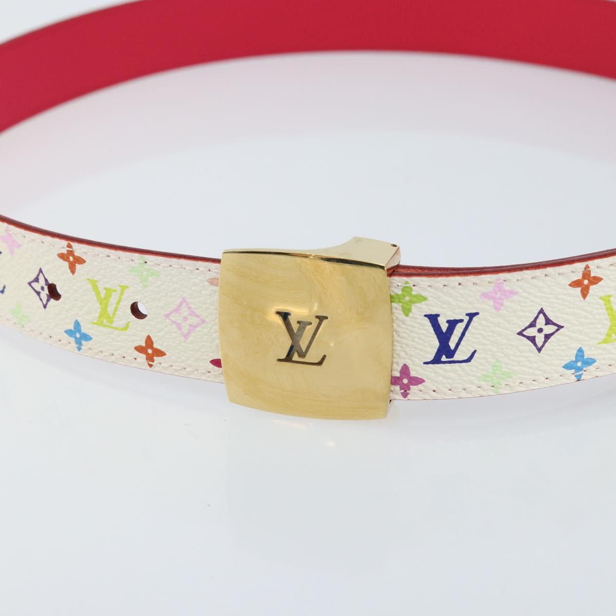 LOUIS VUITTON Monogram Multicolor Ceinture Carre Belt White LV Auth ki6477
