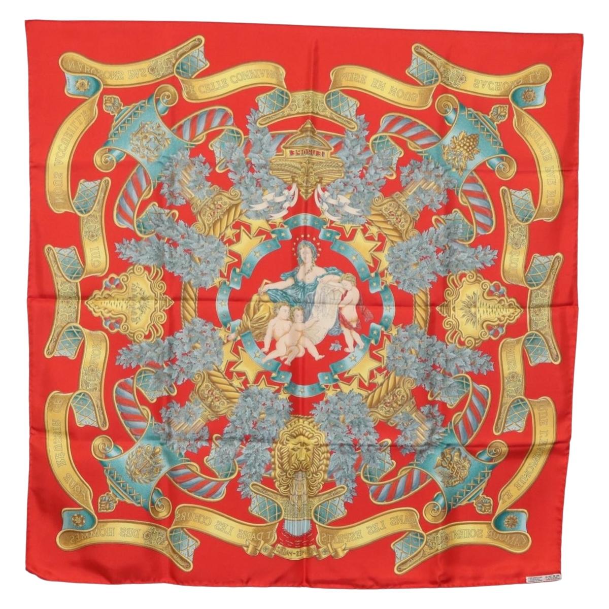 HERMES Carre 90 Scarf Silk Red Auth ki6484