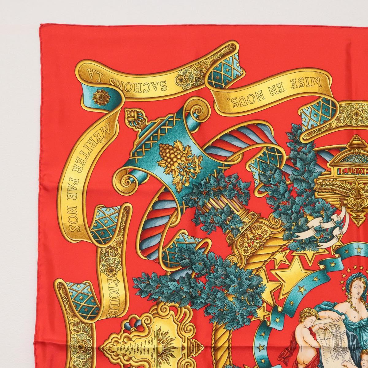 HERMES Carre 90 Scarf Silk Red Auth ki6484