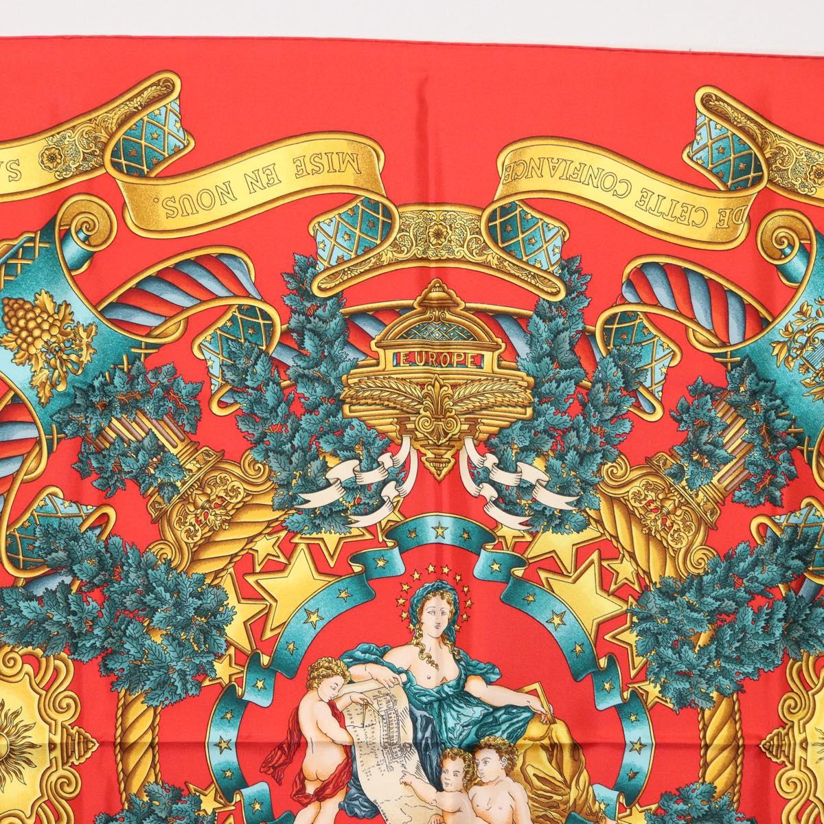 HERMES Carre 90 Scarf Silk Red Auth ki6484