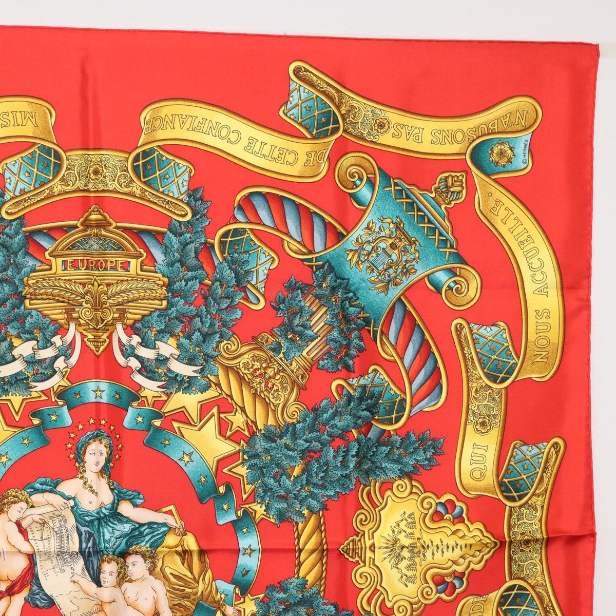 HERMES Carre 90 Scarf Silk Red Auth ki6484