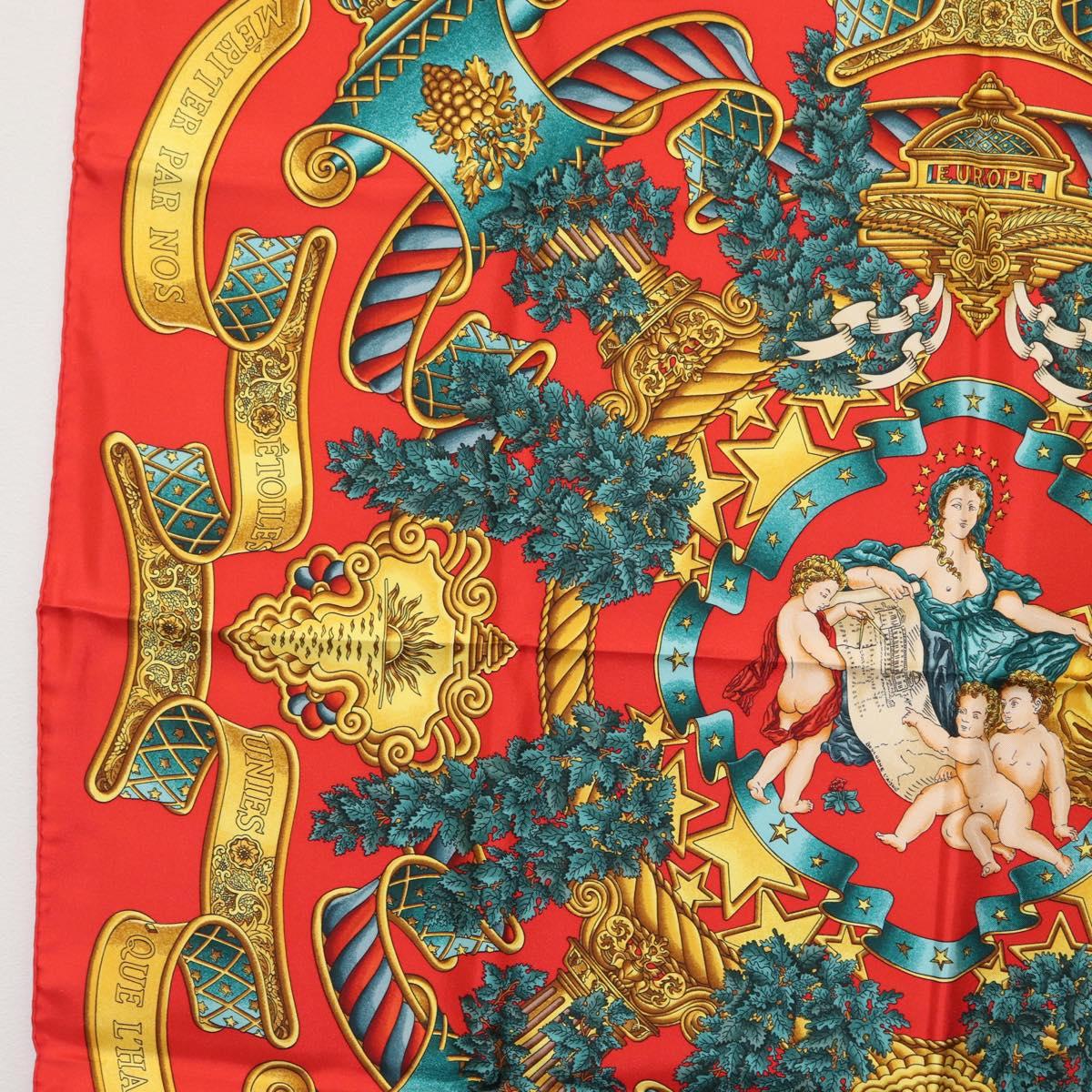 HERMES Carre 90 Scarf Silk Red Auth ki6484