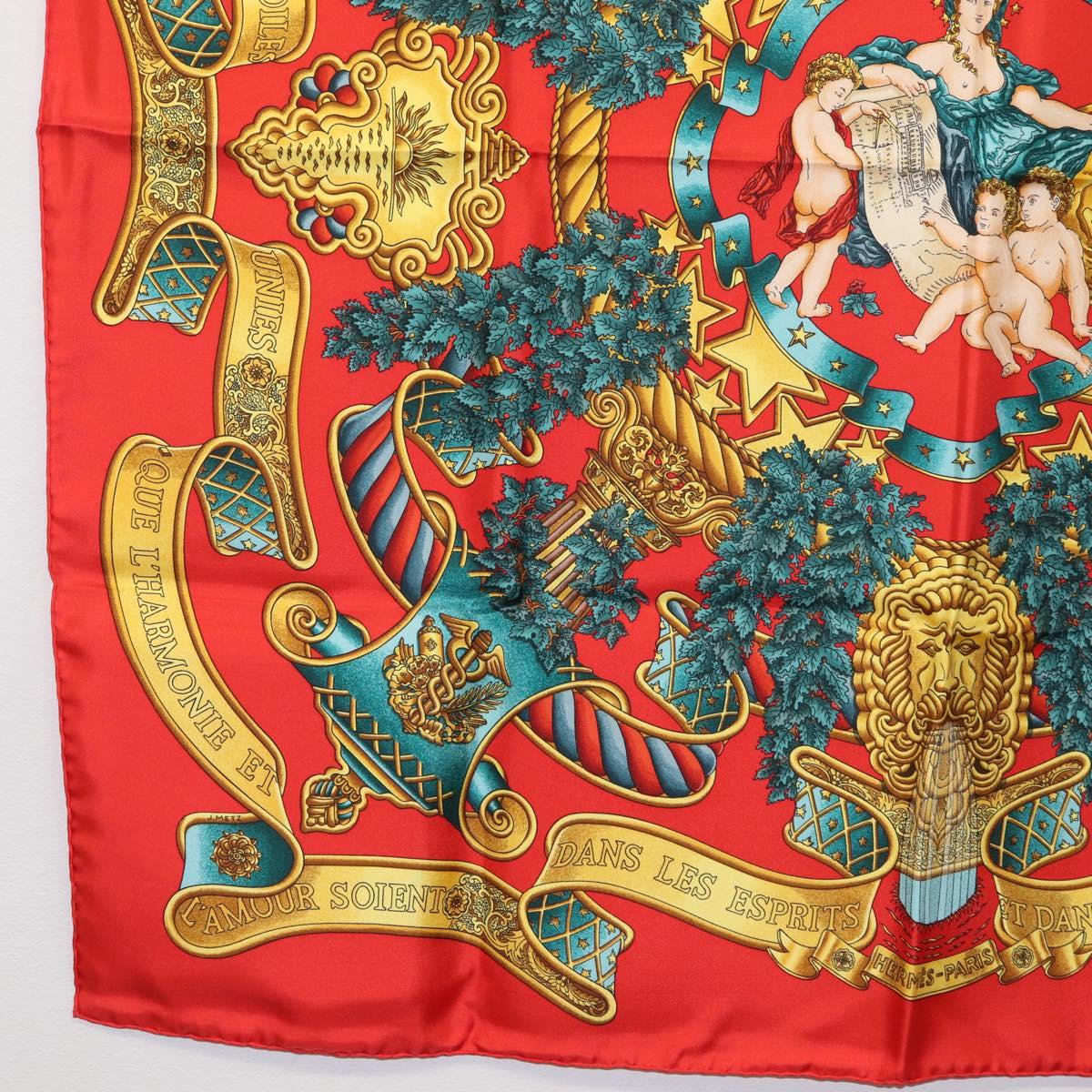 HERMES Carre 90 Scarf Silk Red Auth ki6484